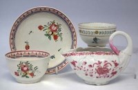 Lot 189 - Derby sauceboat, one other teabowl and teabowl and saucer