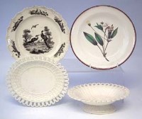 Lot 204 - Wedgwood creamware plate , Neale basket and stand, one other plate