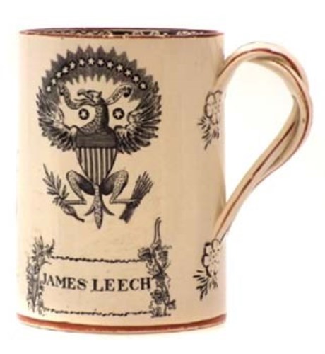 Lot 215 - Creamware mug James Leech.