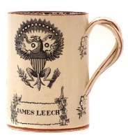 Lot 215 - Creamware mug James Leech.