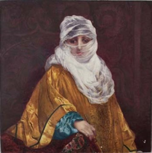 Lot 221 - Tile veiled woman.