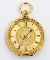 Lot 366 - Gold fob watch with two keys.