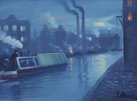 Lot 434 - James Downie, Industrial canal scene with narrowboat, oil.