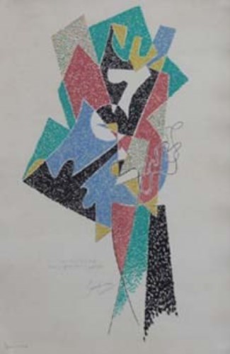 Lot 533 - Gino Severini, Abstract composition, signed lithograph.