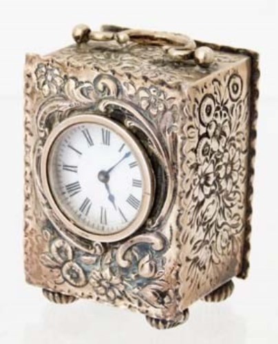 Lot 5 - French silver cased miniature carriage clock, cased.