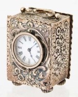 Lot 5 - French silver cased miniature carriage clock, cased.