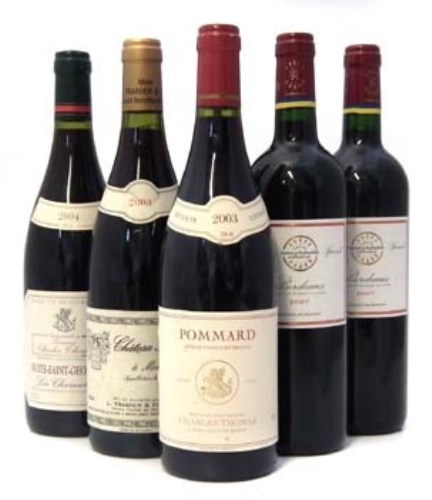 Lot 42 - Six bottles of wine   to include two bottles of Nuit Saint George 2004, two bottles of Baron de Rothschild Bordeaux 2007, one bottle of Pommard 2003