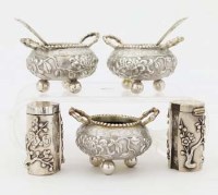 Lot 180 - Three Luen Wo salts and pair of peppers.