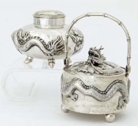 Lot 183 - Chinese silver tea jar and cover, Luen Wo of