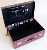 Lot 195 - Silver toiletry set in leather case.