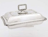 Lot 206 - Silver rectangular entree dish, cover and loop