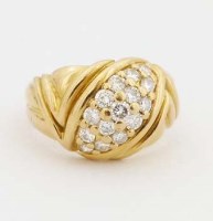 Lot 236 - Unmarked gold and pave diamond dress ring.