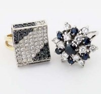 Lot 245 - 18 carat sapphire and diamond cluster ring and a 14ct pave square ring