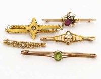 Lot 248 - Five Victorian gold bar brooches.