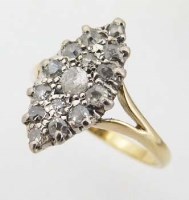 Lot 254 - Marquise shaped diamond ring set with old cut