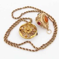 Lot 263 - 18ct gold and hardstone pendant also a 15ct gold