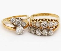 Lot 279 - Victorian five stone diamond ring, another five stone diamond ring