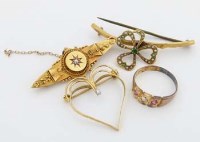 Lot 284 - Gold ring, two brooches and a pendant