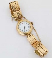 Lot 292 - 15ct gold bracelet watch.