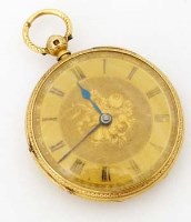 Lot 293 - 18ct gold open faced pocket watch.