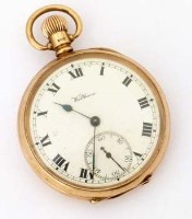 Lot 294 - Waltham Traveler 9ct gold cased open faced pocket watch.