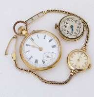 Lot 296 - 18K gold fob watch; 9ct gold bracelet watch; gold