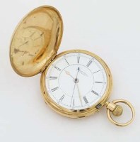 Lot 297 - 18ct gold hunter stop watch by T R Russell.
