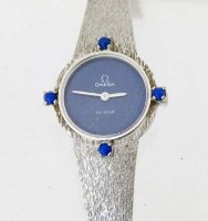 Lot 304 - Omega Deville lady's 18 carat white gold wristwatch cal .620 movement, lapis lazuli dial.