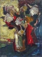 Lot 315 - Geoffrey Key, Peonies in a vase, oil.