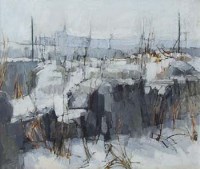 Lot 323 - John Light, Stone Wall Under Snow - Near Brindley Ford, oil on board.