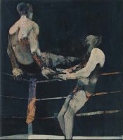 Lot 337 - Harold Wood, Wrestling scene, oil.