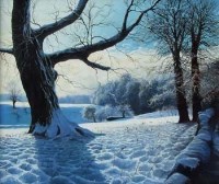 Lot 347 - R. Ritchie, Snow covered rural view, oil.