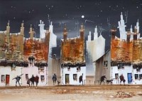 Lot 356 - J. Bowen, Street scene with figures, acrylic.