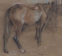 Lot 392 - Robert Sargent Austin, Hunter in a stable, crayon.