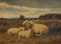 Lot 444 - Joseph van Dieghem, Sheep in rural landscape, oil.