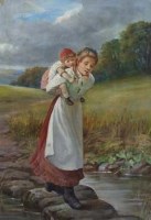 Lot 446 - D.W. Haddon, The Stepping Stones, oil on canvas.