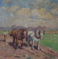 Lot 455 - G.H. Warr, Ploughing scene, oil.