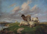 Lot 466 - Thomas George Cooper, Sheep in a rural landscape, oil.