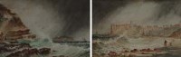 Lot 474 - Henry Barlow Carter, Scarborough castle and view of Filey, watercolour (2).
