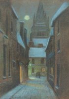 Lot 479 - Sydney Carter, Moonlit street scene, pastel.