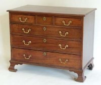 Lot 530 - George III mahogany chest of three short and three long cock beaded drawers