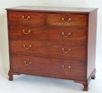 Lot 531 - George III mahogany chest of two short and three long graduated cock beaded drawers