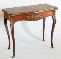 Lot 543 - French rosewood and marquetry fold-over card table