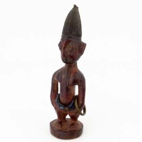 Lot 97 - Ibeji male figure, pointed indigo head dress and