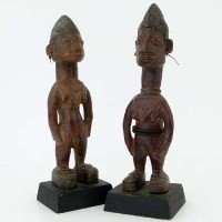 Lot 132 - Pair of Igbomina ibeji female figures, carved
