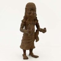 Lot 155 - Benin bronze standing figure of an oba with arms