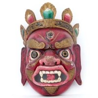 Lot 164 - Tibetan carved wood gompa mask, red faced and