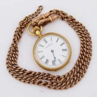 Lot 616 - AWW 18ct fob watch on 9ct gold chain.