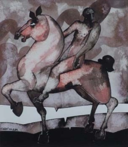 Lot 771 - G. Key, Horseman with Clouds, mixed media.
