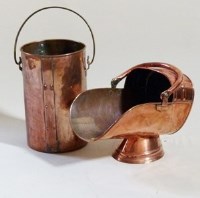 Lot 23 - Copper coal scuttle and coal bucket.